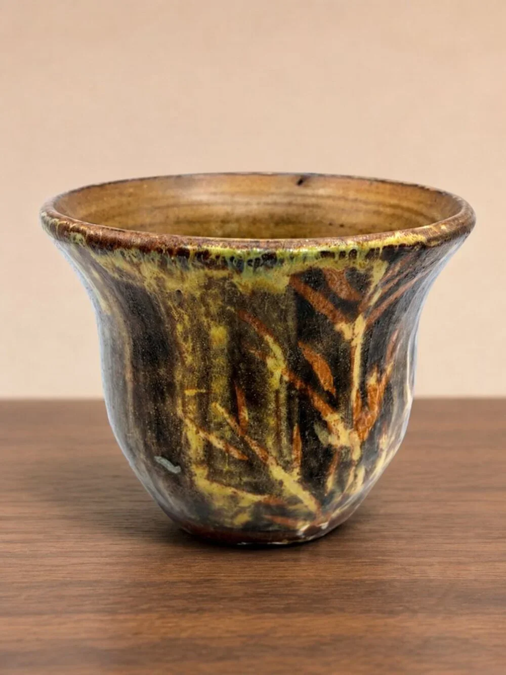 Signed Studio Pottery Vase Planter Earth Tone Drip Glaze Rustic Boho 5